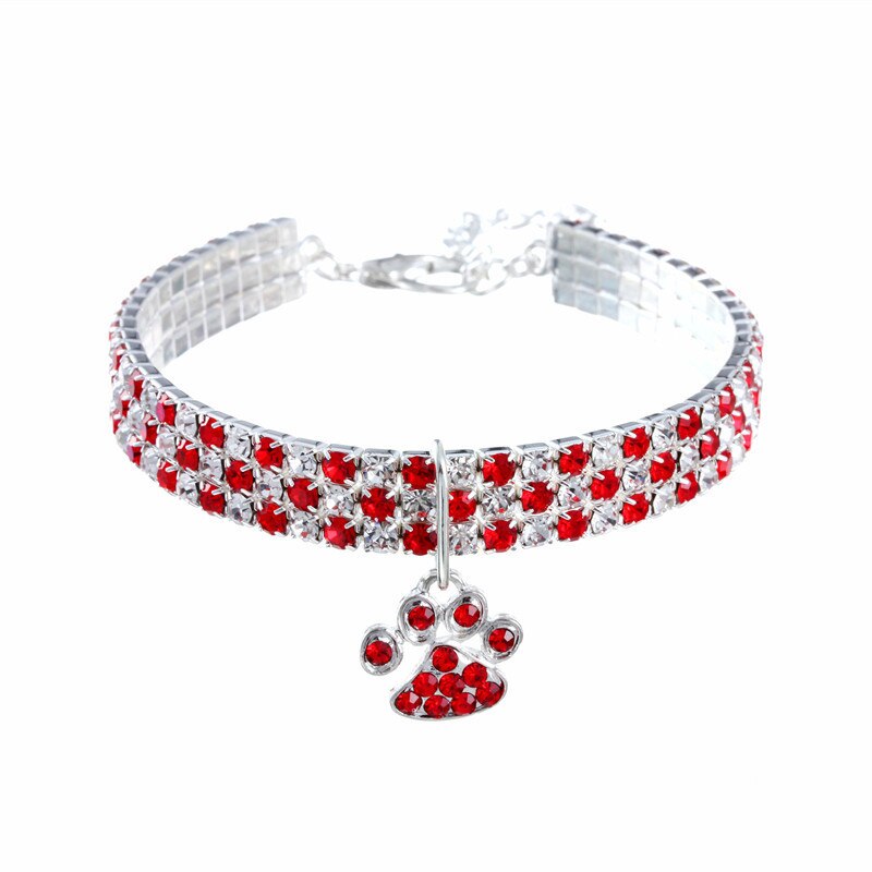 Strass-Hundehalsband mit süßem Pfoten-Motiv – Verstellbar, 5 Farben, S–L