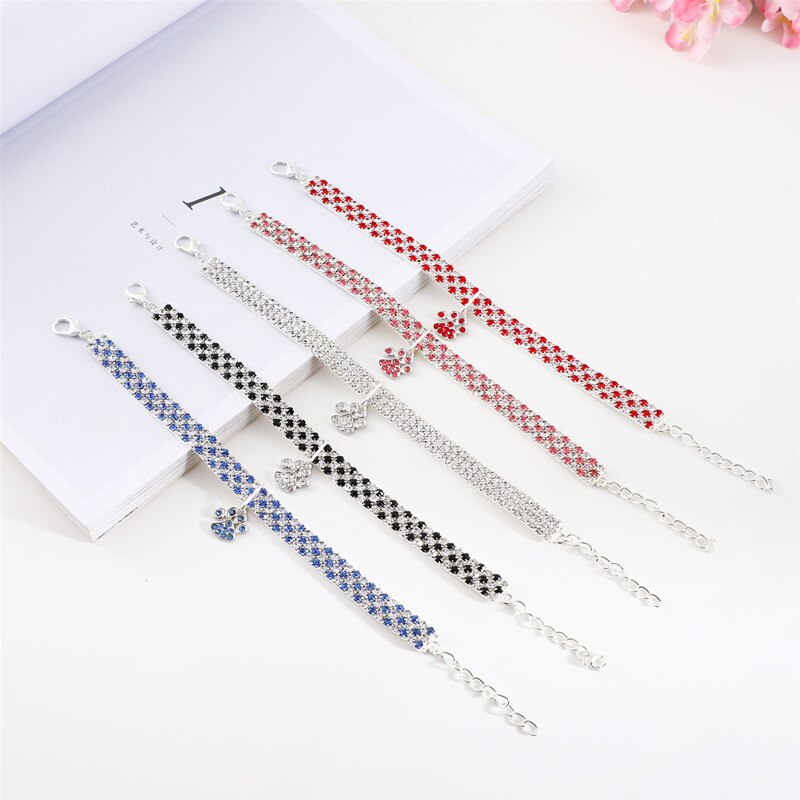 Strass-Hundehalsband mit süßem Pfoten-Motiv – Verstellbar, 5 Farben, S–L
