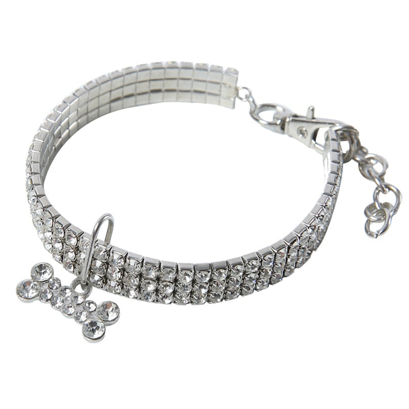 Glamour-Halsband mit Knochen-Anhänger & Kristallen für Hunde & Katzen
