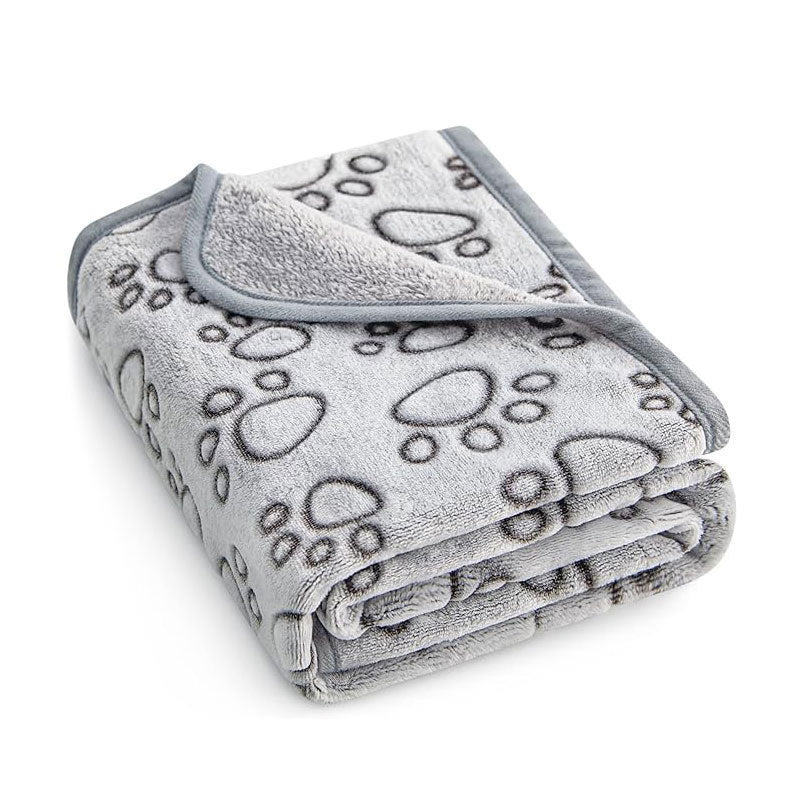 Warme Fleece-Haustierdecke mit Pfoten-Muster – Katzen & Hunde, Größen XS–XL, Grau