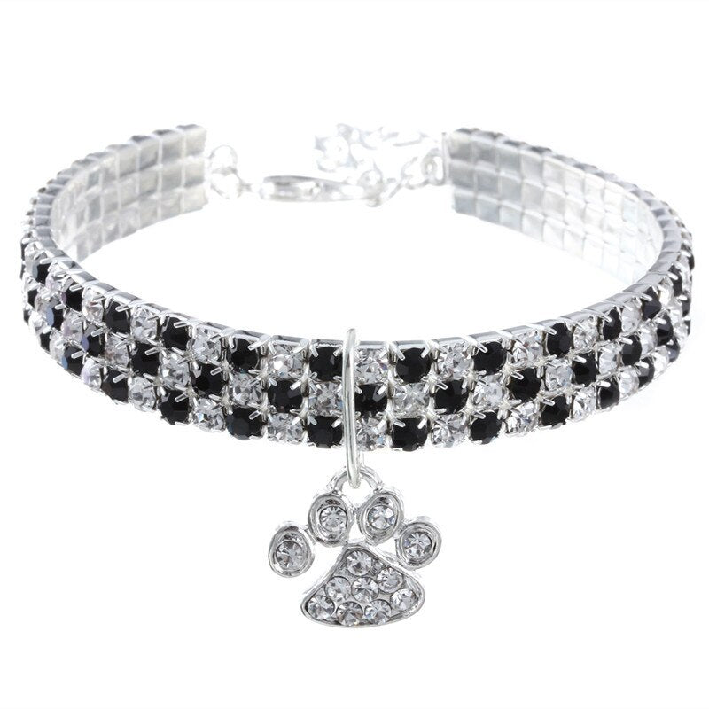 Strass-Hundehalsband mit süßem Pfoten-Motiv – Verstellbar, 5 Farben, S–L
