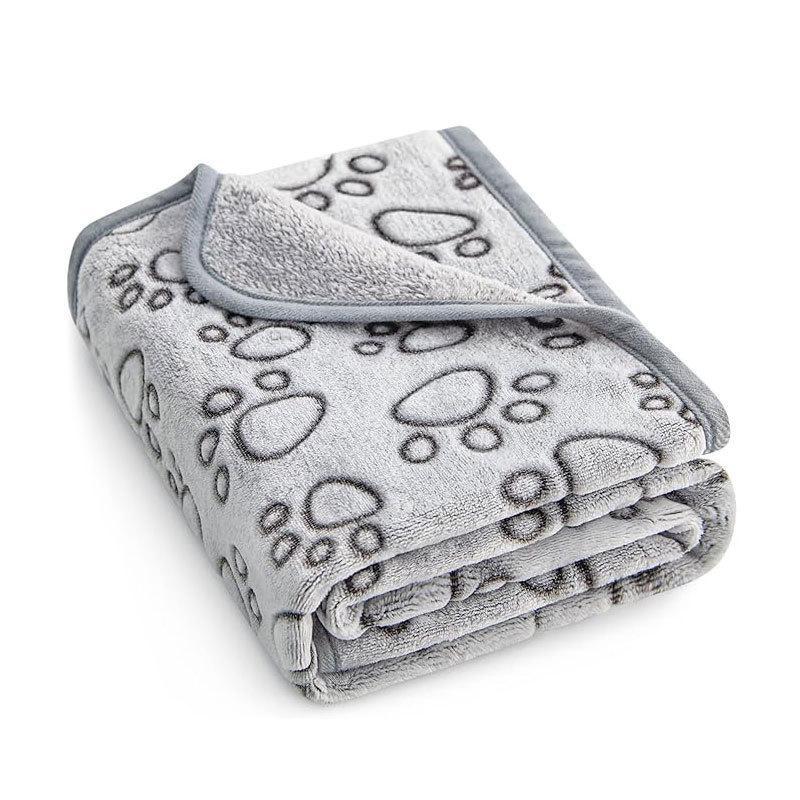 Warme Fleece-Haustierdecke mit Pfoten-Muster – Katzen & Hunde, Größen XS–XL, Grau