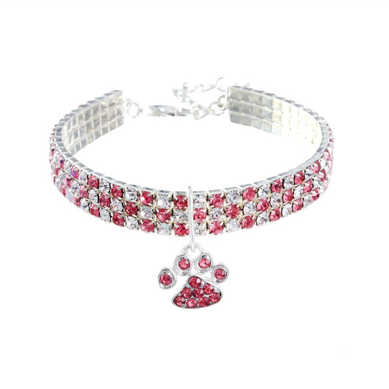 Strass-Hundehalsband mit süßem Pfoten-Motiv – Verstellbar, 5 Farben, S–L