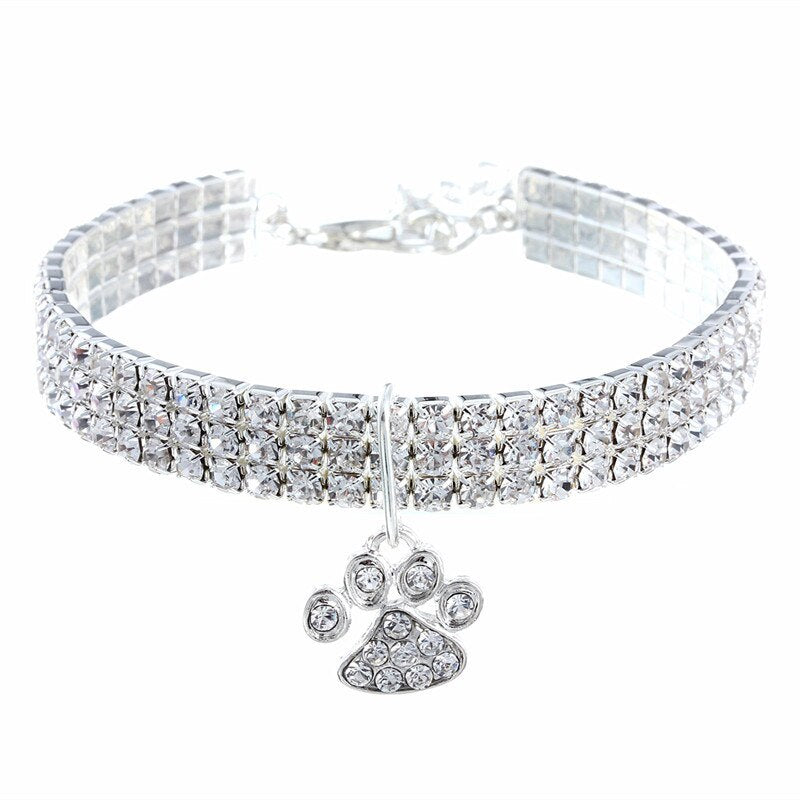Strass-Hundehalsband mit süßem Pfoten-Motiv – Verstellbar, 5 Farben, S–L
