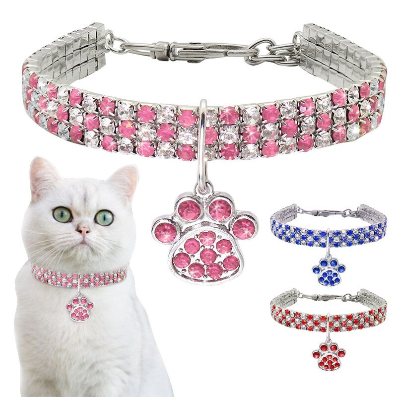 Strass-Hundehalsband mit süßem Pfoten-Motiv – Verstellbar, 5 Farben, S–L
