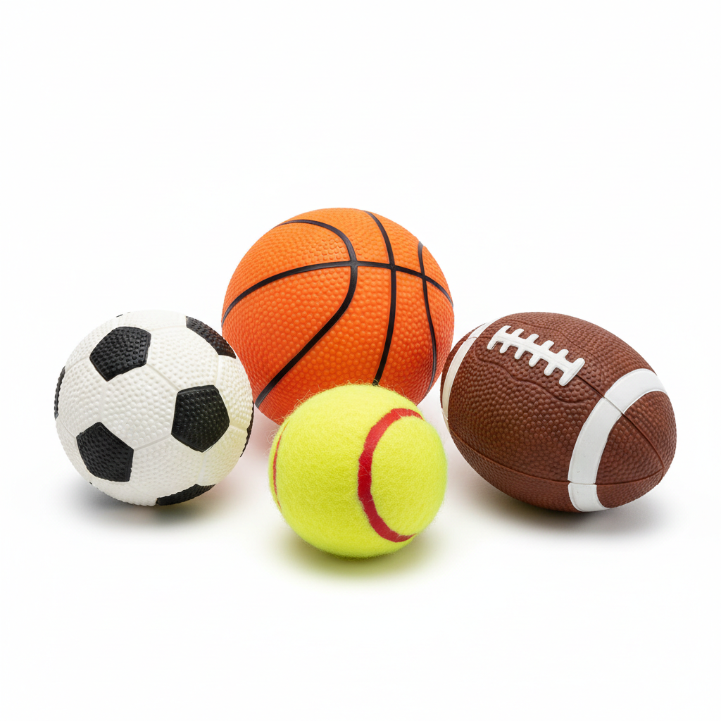 Hunde Spielball Set – Basketball, Fußball, Rugby & Tennis